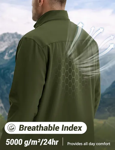 Miniatura 4 de MAGCOMSEN Chaqueta Softshell con forro polar para hombre, ligera, impermeable, cortavientos con cremallera, abrigo de lluvia para invierno