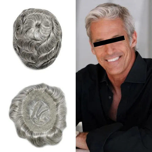 Miniatura 25 de Toupee - Sistema de reemplazo de cabello de polietileno completo para hombre, cabello humano europeo para hombre, tupé de 0.004 in, piel duradera