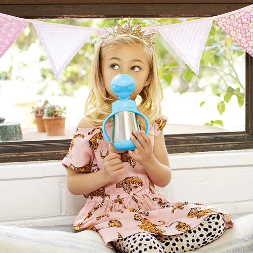 Miniatura 4 de Munchkin Cool Cat - Vaso para beber con popote para niños pequeños, vaso con popote de acero inoxidable, 8 onzas, azul