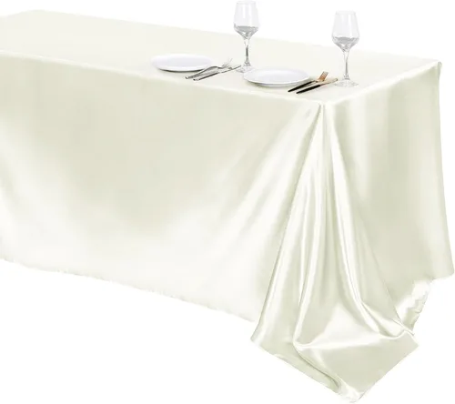 Miniatura 23 de TURSTIN Paquete de 4 manteles de satén negro de 102 x 58 pulgadas, mantel rectangular de seda brillante, tela suave, decoración de mesa para bodas