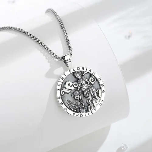 Miniatura 221 de EUDORA Collar de plata de ley 925, San Cristóbal y San Benito, San Miguel, Virgen María, San Judas Tadeo, Cruz de Buen Pastor y Arcángel, Medalla