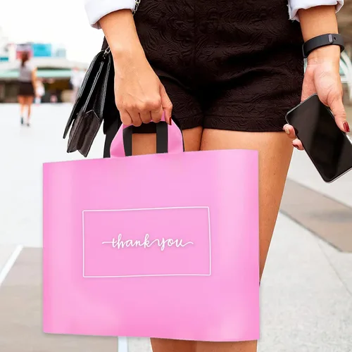 Miniatura 2 de 50 bolsas de mercancía con texto en inglés "Thank you" de 10 x 12 pulgadas, bolsas de agradecimiento extra gruesas de 3.1 mil para pequeñas Rosa