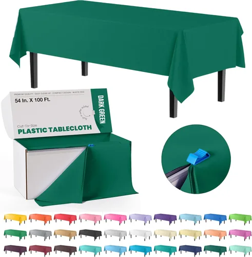 Miniatura 56 de Party Solids Rollo de Mantel de Mesa de Plástico Negro de 54 Pulgadas X 300 Pies en una Caja de Corte a Medida con Conveniente Cortador Deslizante.