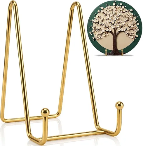 Miniatura 8 de Soportes de placa para exhibición, paquete de 4 unidades, metal negro, soporte para libros y soporte para libros para mesa, estantes, soporte