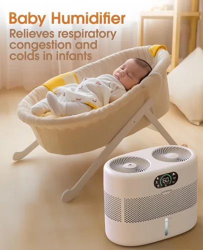 Miniatura 3 de Humidificador evaporativo de mecha reutilizable para dormitorio, humidificador silencioso y saludable para bebé, sin polvo blanco, humidificador