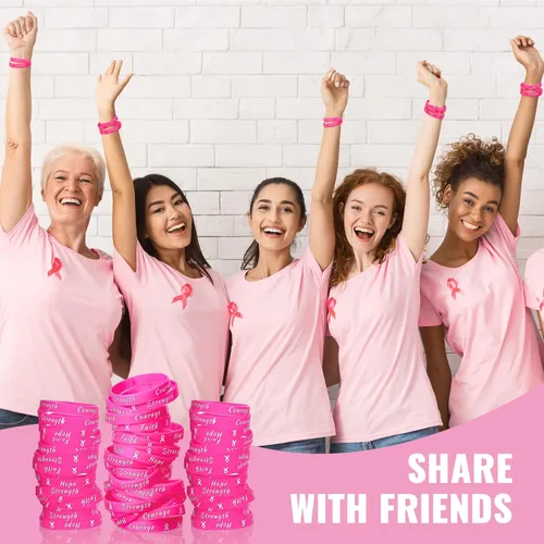 Miniatura 6 de Sratte 120 pulseras de cinta rosa para concientización sobre el cáncer de mama, pulseras de goma para mujeres, fiestas, eventos públicos