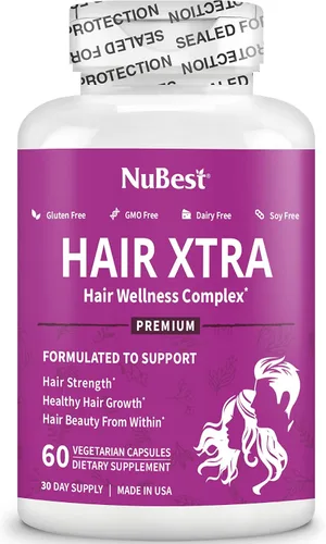 Miniatura 6 de NuBest Hair Xtra Vitaminas para el crecimiento del cabello para mujeres y hombres, biotina 3000 mcg Suplemento capilar con MSM, zinc, vitaminas B