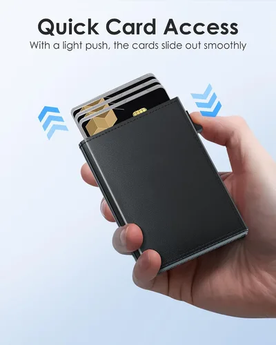 Miniatura 4 de QLD Cartera minimalista para hombres – Bloqueo RFID [inteligente y práctico] Soporte de tarjeta delgado triple plegable Carteras de metal