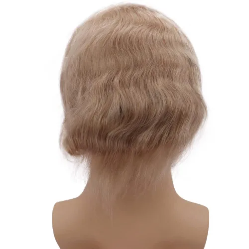 Miniatura 4 de Peluca de cabello humano europeo de repuesto para hombre, encaje suizo frontal, 0.003 in, piel fina, poliuretano, con bucle, 10 x 8 pulgadas
