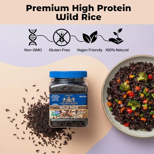Miniatura 3 de Golden Crown Arroz Salvaje Premium Alto en Proteínas, Envejecido Naturalmente Sin Gluten + Libre de OMG Vegano, Granos Sabrosos y Deliciosos Bajos