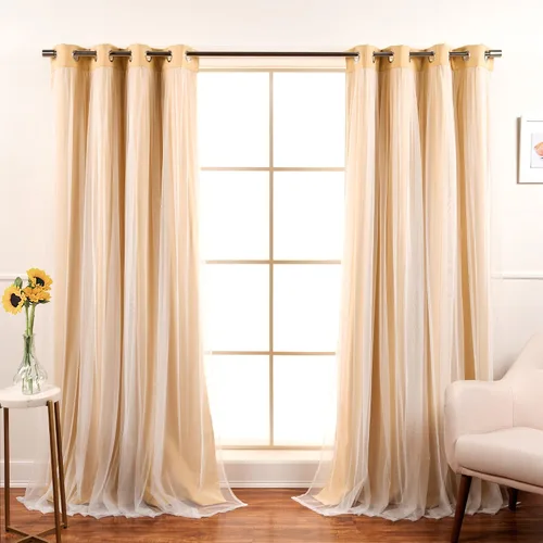 Miniatura 42 de Best Home Fashion Juego de 2 paneles de ventana de tul de encaje con aislamiento térmico y ojales de níquel de acero inoxidable para dormitorio