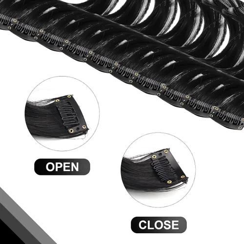 Miniatura 4 de 10 extensiones de cabello sintético rizado y ondulado negro con clip, reflejos de fiesta de neón arcoíris, accesorios de cabello coloridos