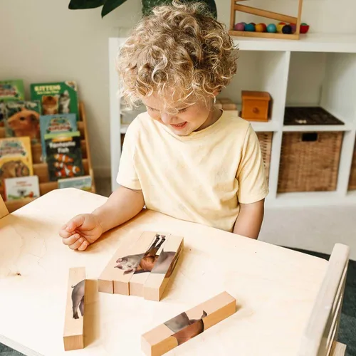 Miniatura 6 de Rompecabezas de madera de animales en bloques gruesos para niños de 2 años en adelante - Juego de bloques de animales de granja Montessori 4 en 1