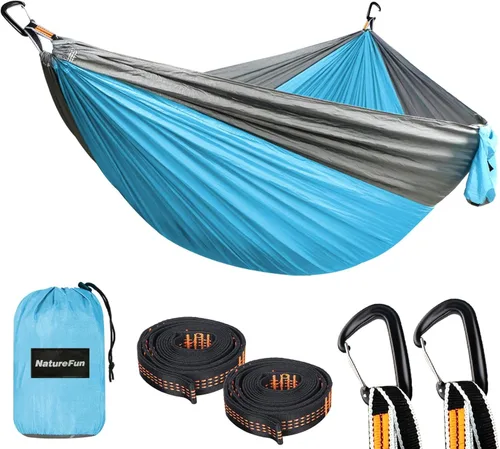 Miniatura 11 de NATUREFUN Hamaca ultraligera para viajes y camping Capacidad de carga de 300 kg, transpirable, de secado rápido Incluye 2 mosquetones premium, 2