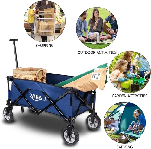 Miniatura 6 de VINGLI Carro plegable portátil, resistente carrito de compras plegable para deportes de jardín, marco de acero para playa, parque, camping, patio