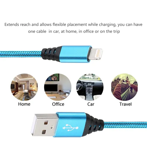 Miniatura 10 de Paquete de 5 cargadores para iPhone, 10 pies, con certificación MFi de Apple, cable Lightning de carga rápida, de nailon trenzado, USB-A a