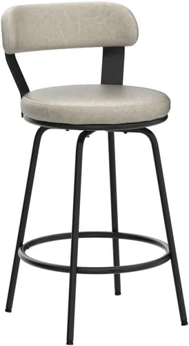 Miniatura 5 de Juego de 2 taburetes de bar de 24 pulgadas, taburetes giratorios de cuero con respaldo, color beige