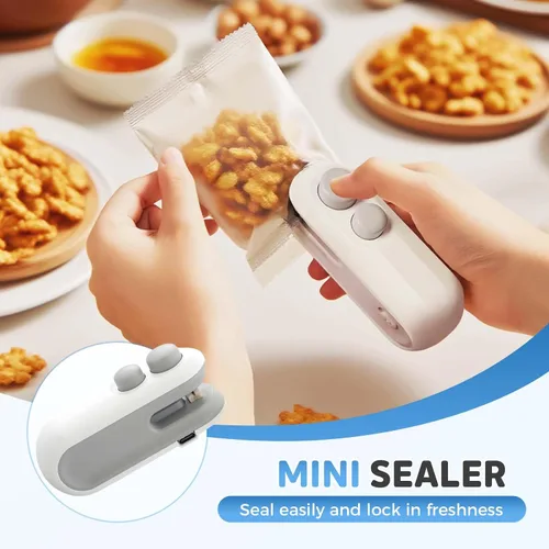 Miniatura 2 de Mini sellador de bolsas, sellador 2 en 1 actualizado 2025 con cortador e imán, sellado térmico de bolsa de chips recargable por USB, máquina
