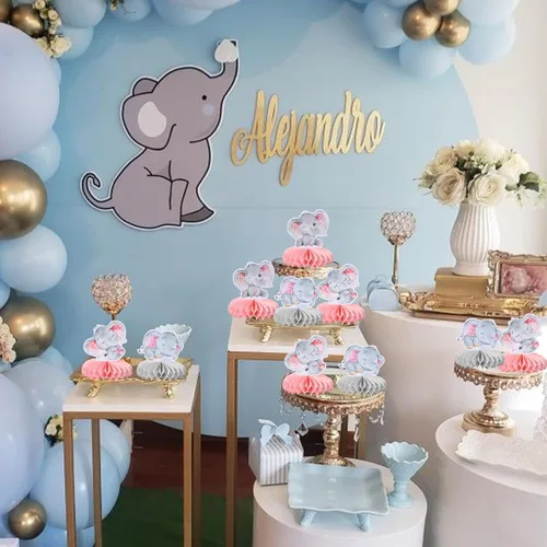Miniatura 5 de 6 piezas de centro de mesa de nido de abeja de elefante rosa It's a Girl Baby Shower, centros de mesa de panal para temática de elefante, revelación