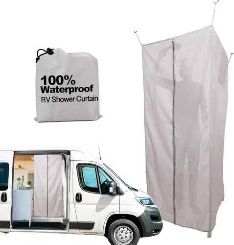 Cortina de ducha de 72 pulgadas de alto, cortina de privacidad oculta para caravana con calcomanías magnéticas, cortina de ducha interior para