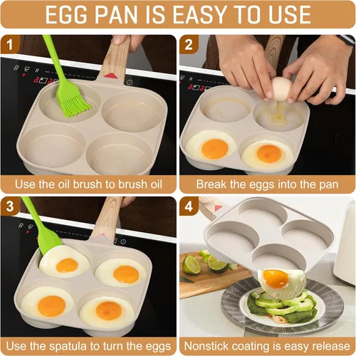 Miniatura 7 de MyLifeUNIT Sartén para huevos de 4 tazas antiadherente, sartén para huevos fritos para desayuno, panqueques, hamburguesas, sándwiches, adecuada