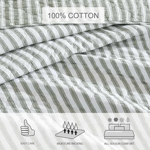 Miniatura 5 de Stone Cottage - Juego de edredón de tamaño individual, ropa de cama reversible de algodón con fundas de almohada a juego, juego de cama ideal a Verde