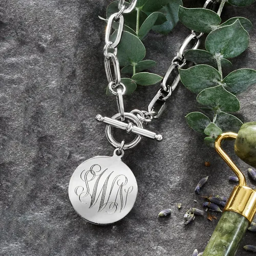 Miniatura 4 de Ross-Simons Italian Sterling Silver Personalized Paper Clip Link Disc Toggle Necklace