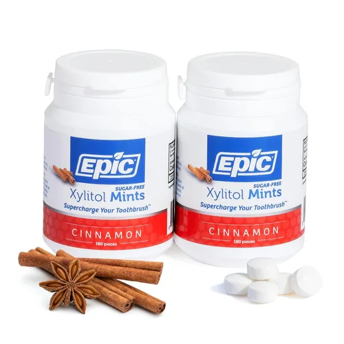 Epic Mentas 100% xilitol, sin aspartamo, sin azúcar, mentas con sabor a canela, 180 piezas (paquete de 2)