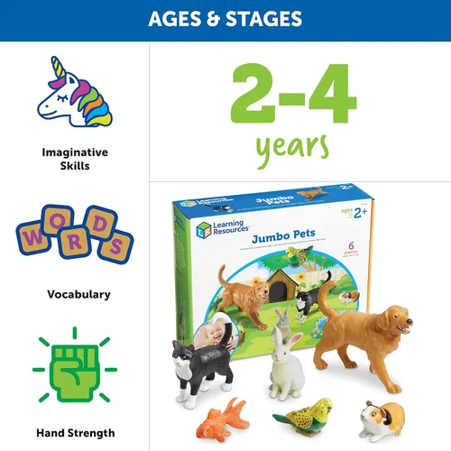 Miniatura 5 de Learning Resources Figuras de animales domésticos Jumbo - 6 piezas, juguetes de mascotas preescolar para edades de 2 años en adelante, juguetes
