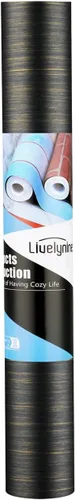Miniatura 8 de Livelynine Papel tapiz texturizado negro y dorado para despegar y pegar, papel adhesivo negro y dorado para gabinetes, encimeras, escritorio