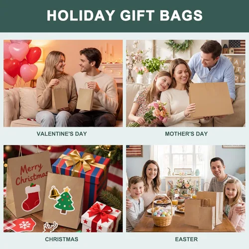 Miniatura 7 de METRONIC Bolsas de papel marrón de 10 x 5 x 13 pulgadas, 50 unidades, bolsas de regalo de papel kraft de tamaño mediano con asas, bolsa de papel
