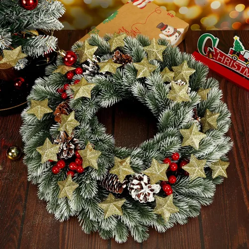 Miniatura 4 de MAGICLULU Adornos de estrella con brillantina dorada, 30 piezas, mini colgantes de estrella para árbol de Navidad, para manualidades DIY, 4.8 x 4.8