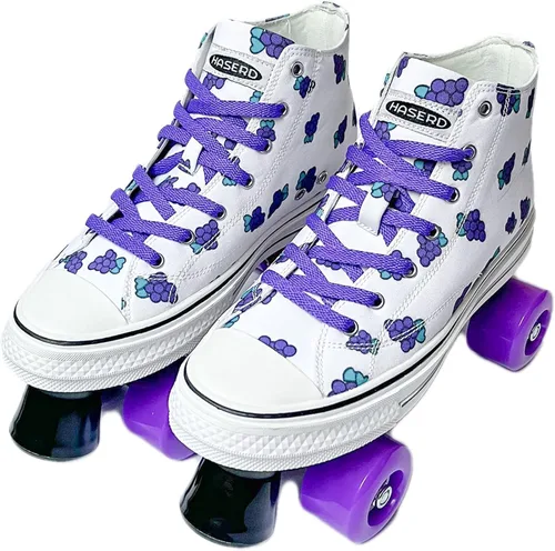 Miniatura 8 de Women's Roller Skates - Ladies Canvas Roller Skates for Women Fruit Pattern Theme Design - Four Wheel High Top Sneaker Style (Grape, 9.5#)