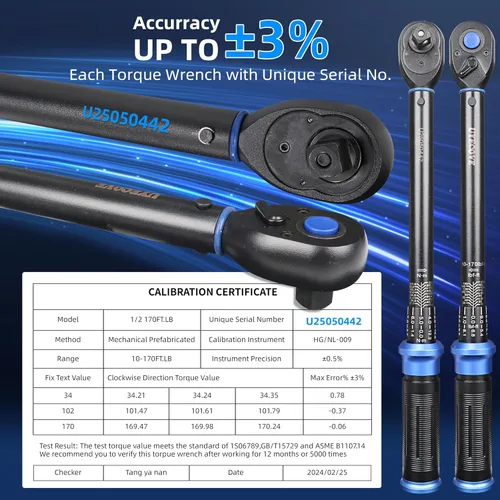 Miniatura 3 de Llave dinamométrica de 1/2 pulgada con clic de doble dirección, llave dinamométrica profesional de clic de doble dirección 10-170