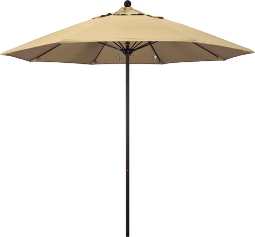 California Umbrella Paraguas redondo de aluminio/fibra de vidrio de 9', empuje abierto, poste de bronce, tela beige pacifica