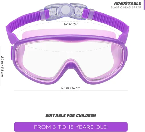 Miniatura 2 de KAILIMENG Gafas de natación para niños, paquete de 2 gafas de natación para edades de 3 a 15 años, antivaho y anti-rayos UV Cear de visión amplia