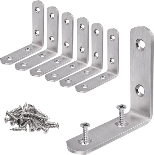 Miniatura 8 de YUMORE Soporte de Esquina en L, 6 Piezas, Junta de 65x65mm, Soportes de Ángulo Recto de 90 Grados, Acero Inoxidable Resistente para Estantes