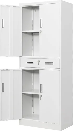 Miniatura 11 de Wanfu Gabinete de almacenamiento de metal, gabinete de almacenamiento con bloqueo de 71 pulgadas con estantes ajustables y 2 cajones, gabinetes