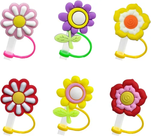 6 fundas de silicona para popotes, tapas reutilizables para popotes, tapas de popote para vasos, puntas de popote a prueba de salpicaduras, a prueba