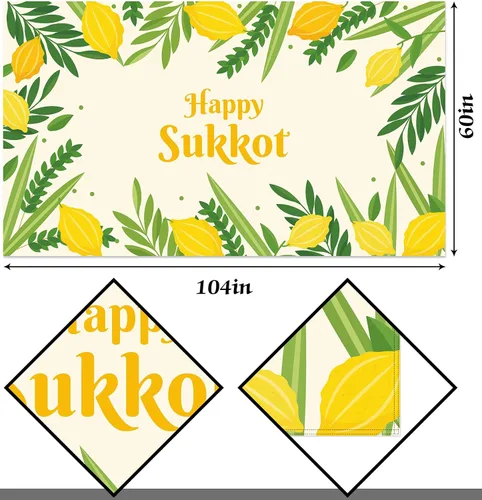 Miniatura 5 de Hafangry Mantel de Sukkot Decoración de Sukkah, Etrog Lulav, suministros de vacaciones judías, rectangular, cocina, comedor, hogar, mantel de 60 x