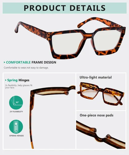 Miniatura 4 de Eyekepper Multifocus Progressive Computer Readers Mujeres - Noline Trifocal Gafas de lectura con filtro de luz azul Marco de gran tamaño - Tortuga