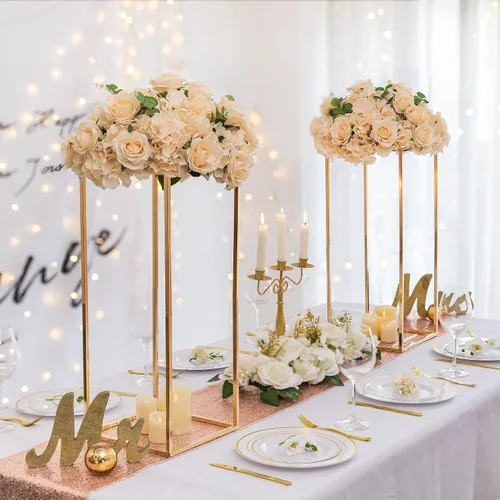 Miniatura 9 de Sziqiqi Centros de mesa de boda para mesas, soporte de flores de metal alto, decoración para bodas, fiestas, jarrones geométricos dorados