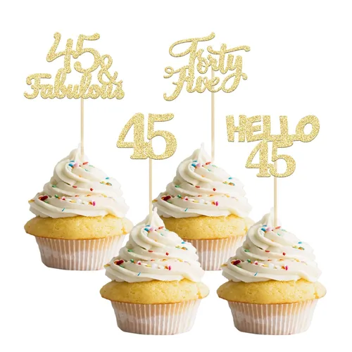 Miniatura 22 de Gyufise 24 adornos dorados para cupcakes de cumpleaños 65 Hello 65 Sixty Five Cake Toppers 65 y fabulosas selecciones para cupcakes para cumpleaños