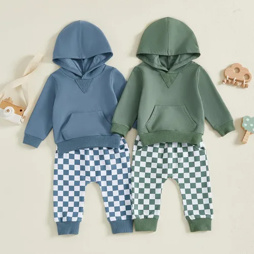 Miniatura 154 de Conjunto de ropa de otoño e invierno para bebé y niño, sudadera larga con capucha y pantalones para niños pequeños, 6, 12, 18, 24 meses, 2T