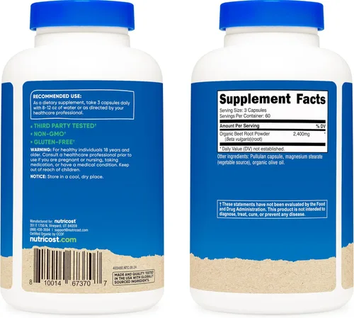 Miniatura 4 de Nutricost Raíz de remolacha 2400 mg, 180 cápsulas – Certificado CCOF fabricado con raíz de remolacha orgánica, superalimento, 60 porciones