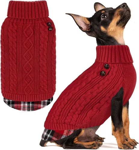 Miniatura 38 de KYEESE - Suéter para perro mediano, suéter tejido con estampado de cuadros, cálido abrigo de mascotas para otoño e invierno