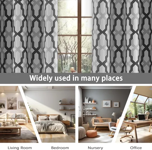 Miniatura 6 de DriftAway Mason - Cortinas térmicas opacas con ojales para ventanas, diseño geométrico de enrejado, 2 paneles, cada uno de 52 pulgadas por 63 Gris