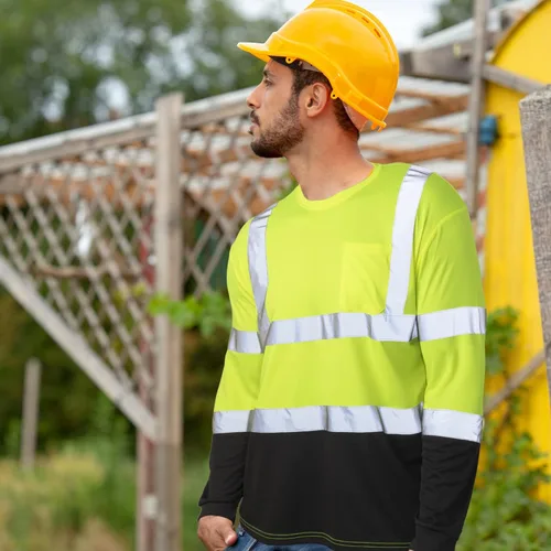 Miniatura 7 de Zhanmai 6 Pack Long Sleeve Safety Shirt High Visibility Reflective Class 3 Hi Vis Construction Safety Shirt with Pocket Amarillo