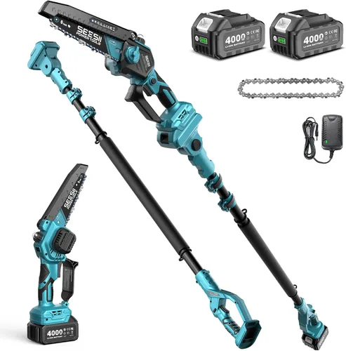 Miniatura 11 de Seesii Mini motosierra, mini motosierra de 6 pulgadas, inalámbrica, de mano, con 2 baterías, para cortar árboles, cortar madera, el mejor regalo Azul