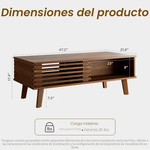 Miniatura 2 de Furniway Mesa de Centro Moderna de Mediados del Siglo, Mesa de Centro de Madera con Almacenamiento, Mesa de Estilo Rústico para Sala de Estar